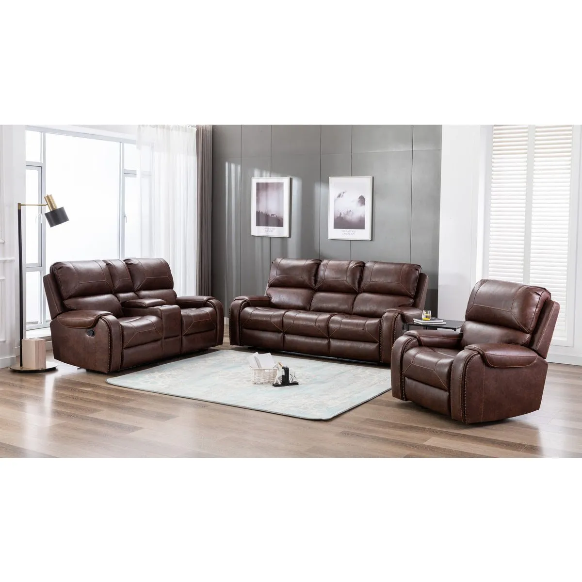 Caesar Brown Reclining Loveseat with Center Console
