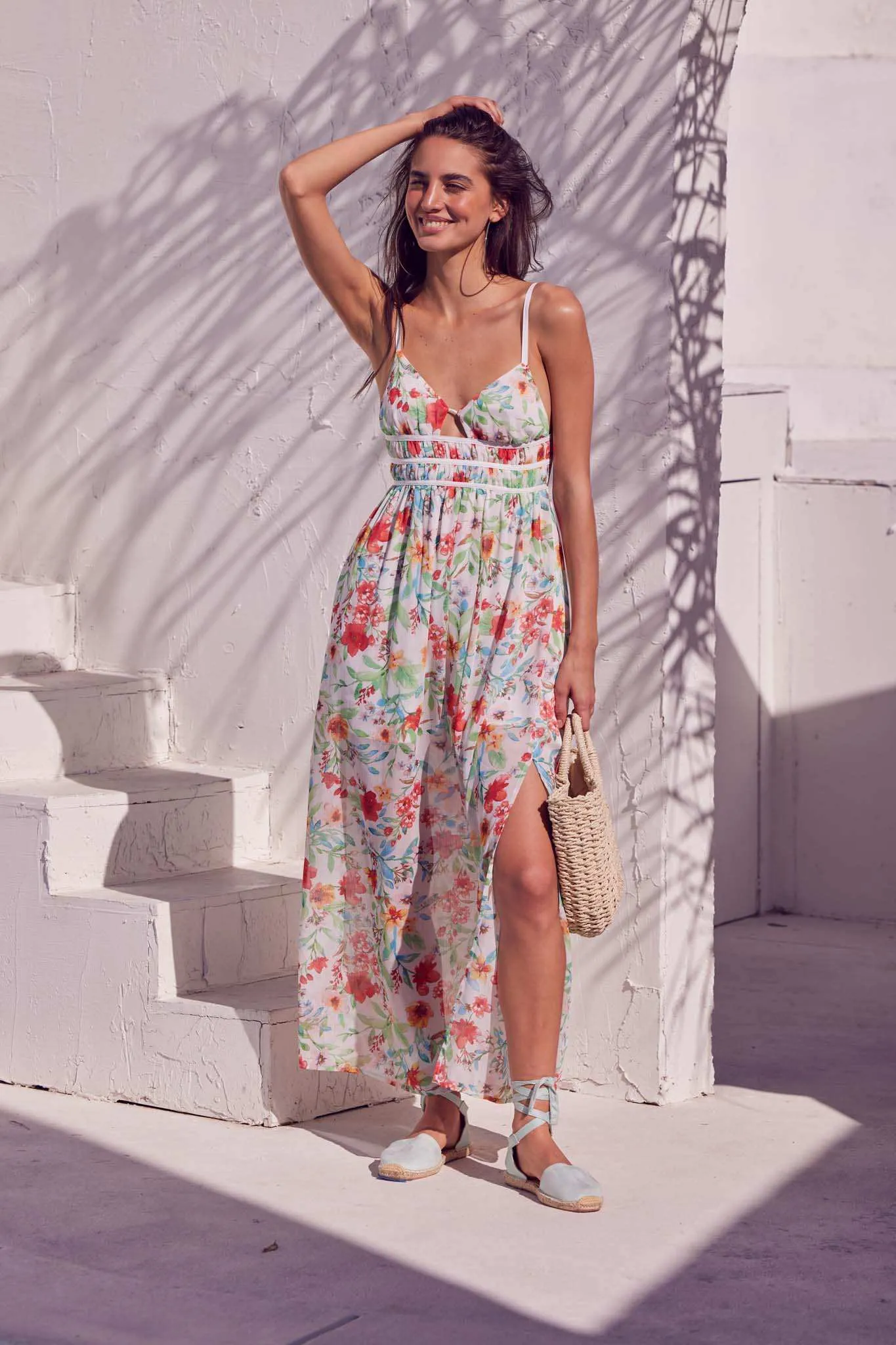 Caribbean Dream Floral Chiffon Maxi Sundress