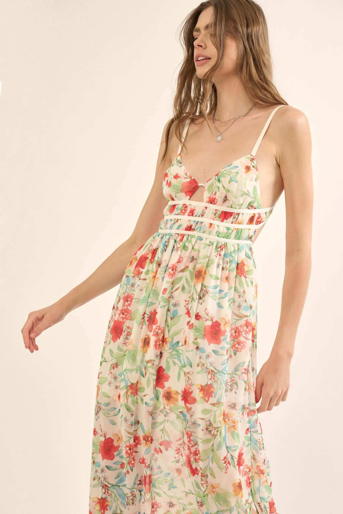 Caribbean Dream Floral Chiffon Maxi Sundress