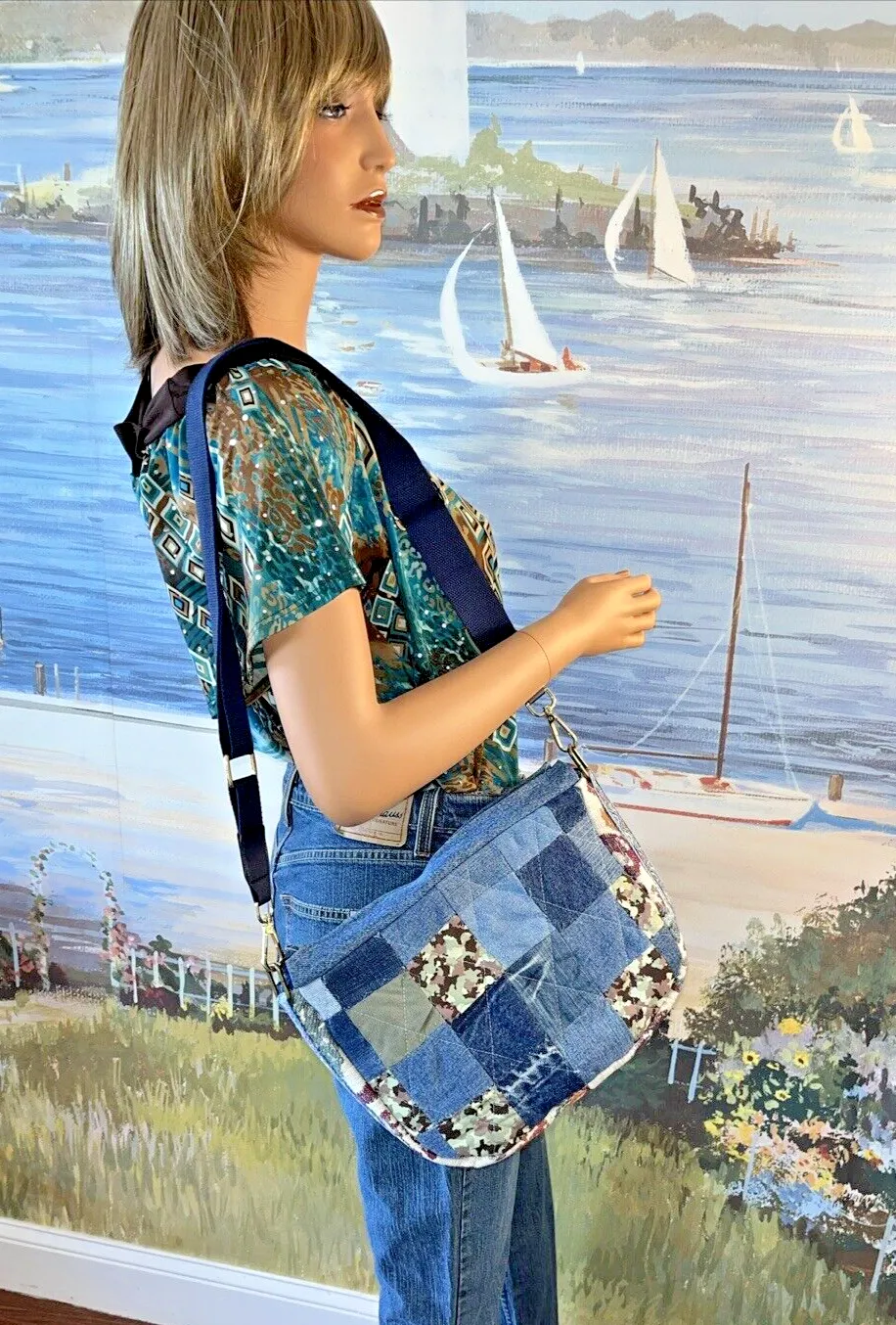 Carla Handmade Upcycled Denim Quilted Bag Eid Jean Pockets (C802-21)