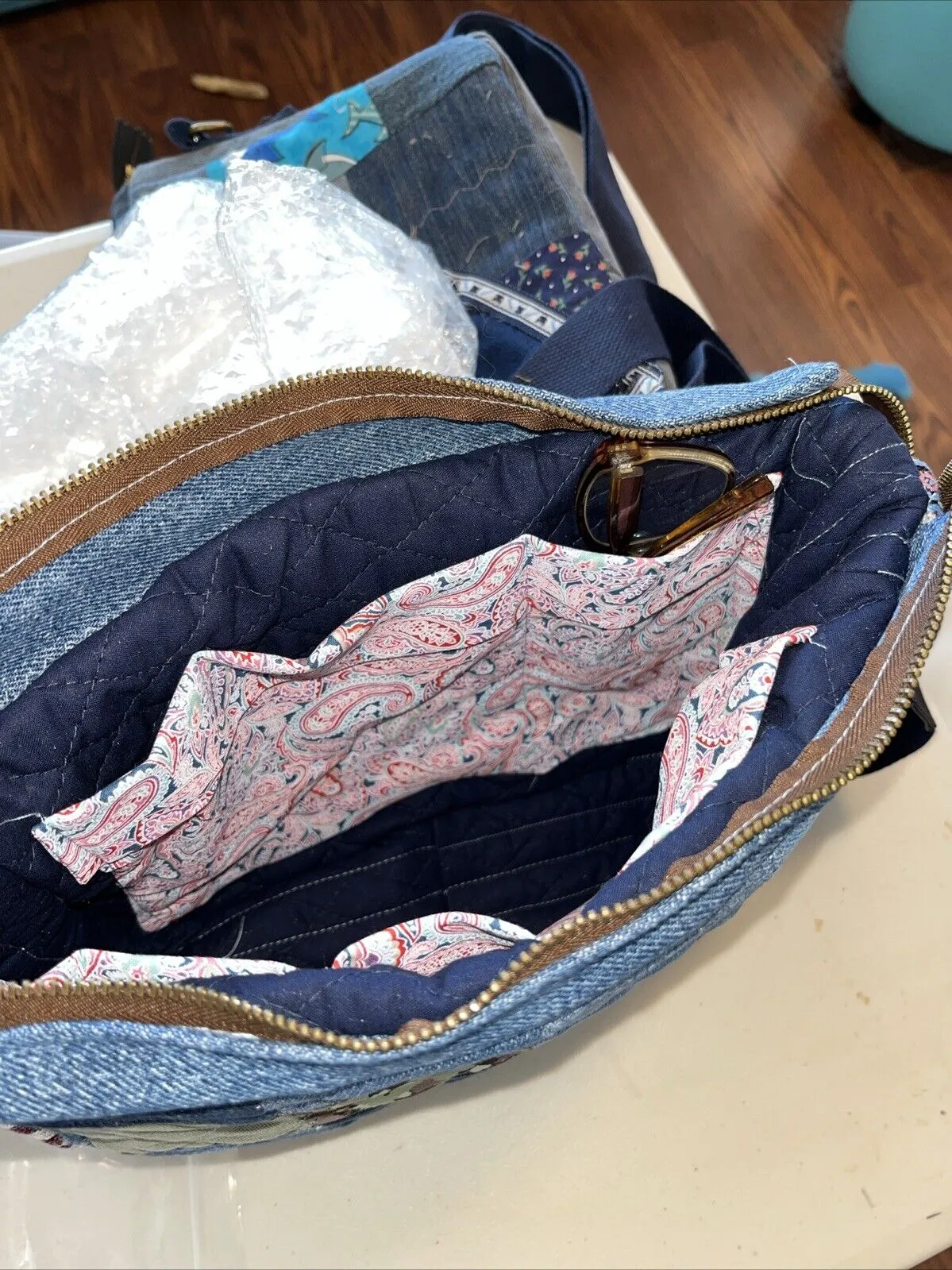 Carla Handmade Upcycled Denim Quilted Bag Eid Jean Pockets (C802-21)