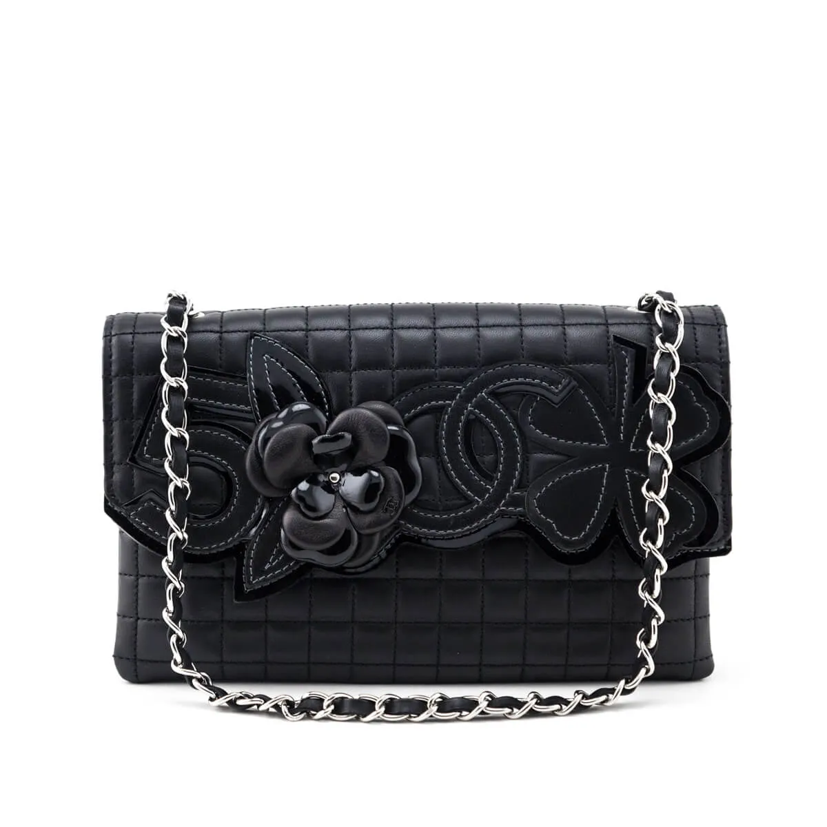Chanel Black Quilted Lambskin Chocolate Bar Camellia No. 5 Pochette