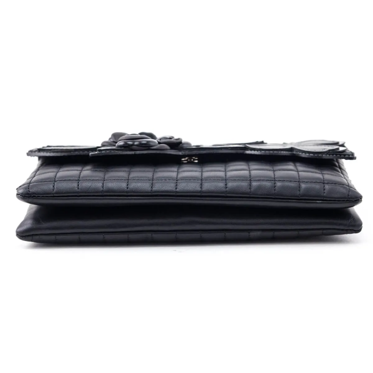 Chanel Black Quilted Lambskin Chocolate Bar Camellia No. 5 Pochette