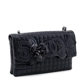 Chanel Black Quilted Lambskin Chocolate Bar Camellia No. 5 Pochette