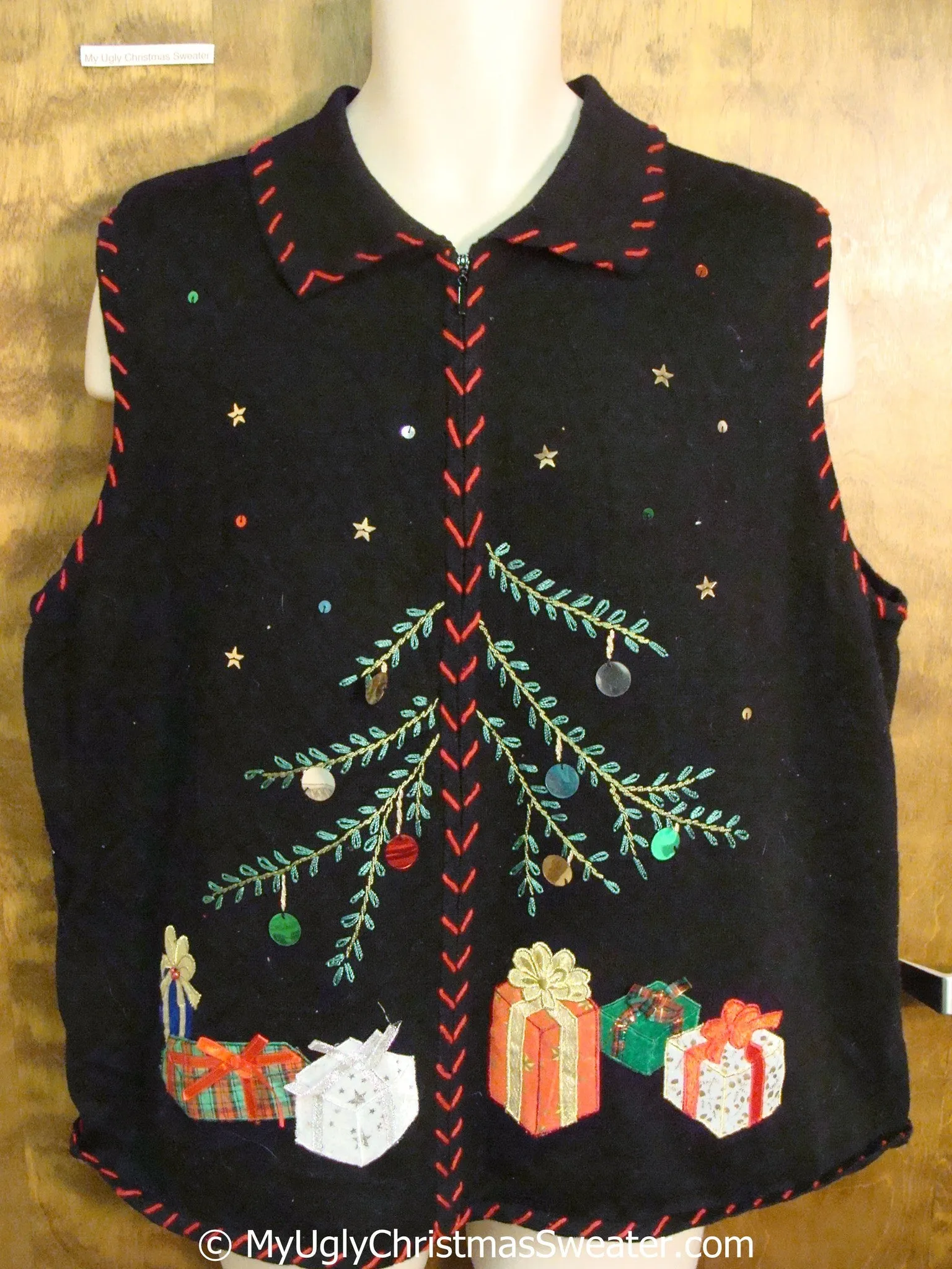 Cheap Black Christmas Sweater Vest with Tree and Gifts