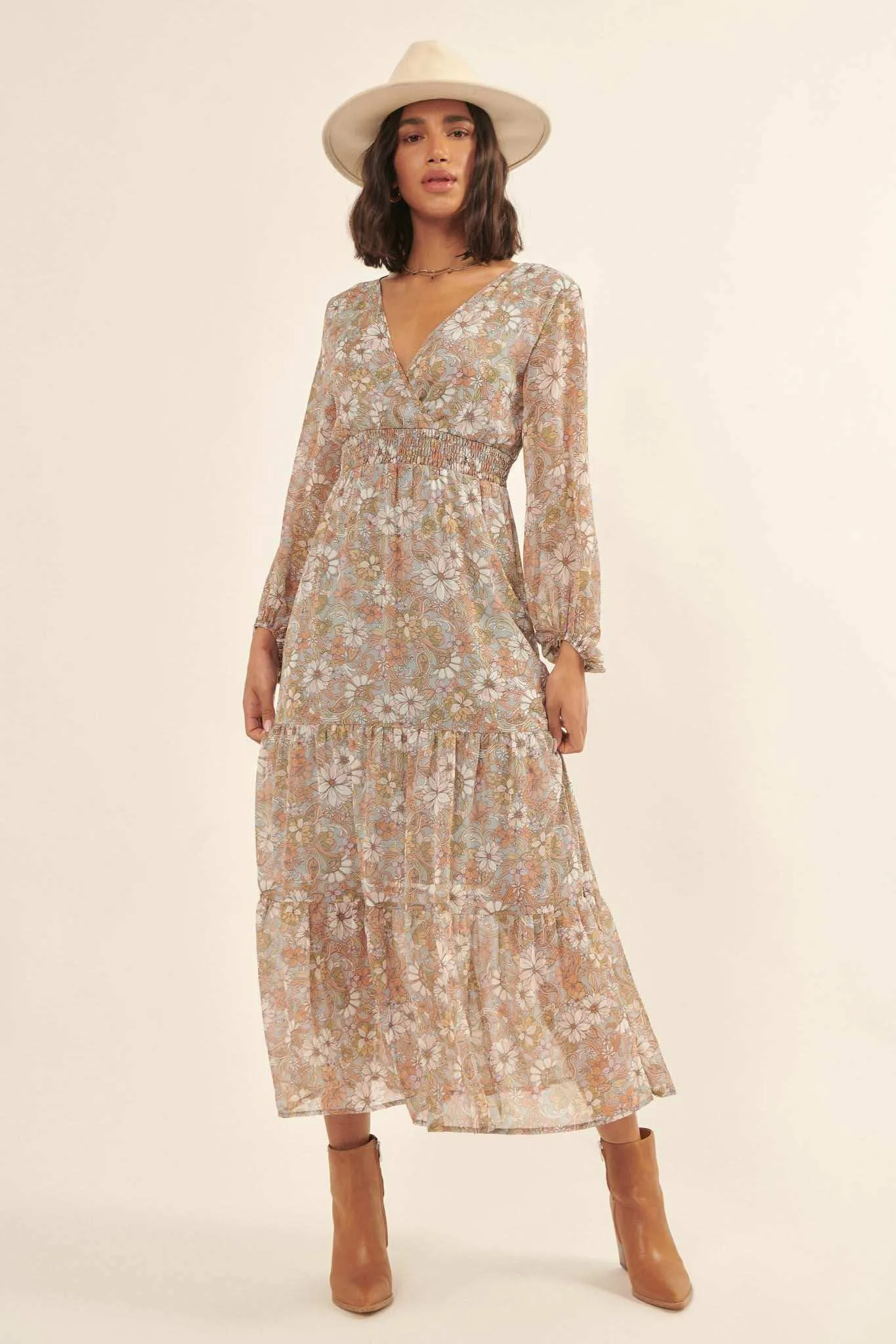 Cherished Blooms Floral Chiffon Prairie Dress