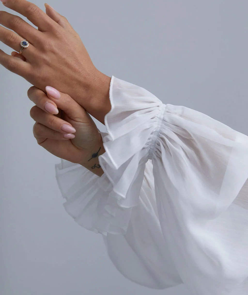 Chiffon Sleeve Maxi Satin Robe - White