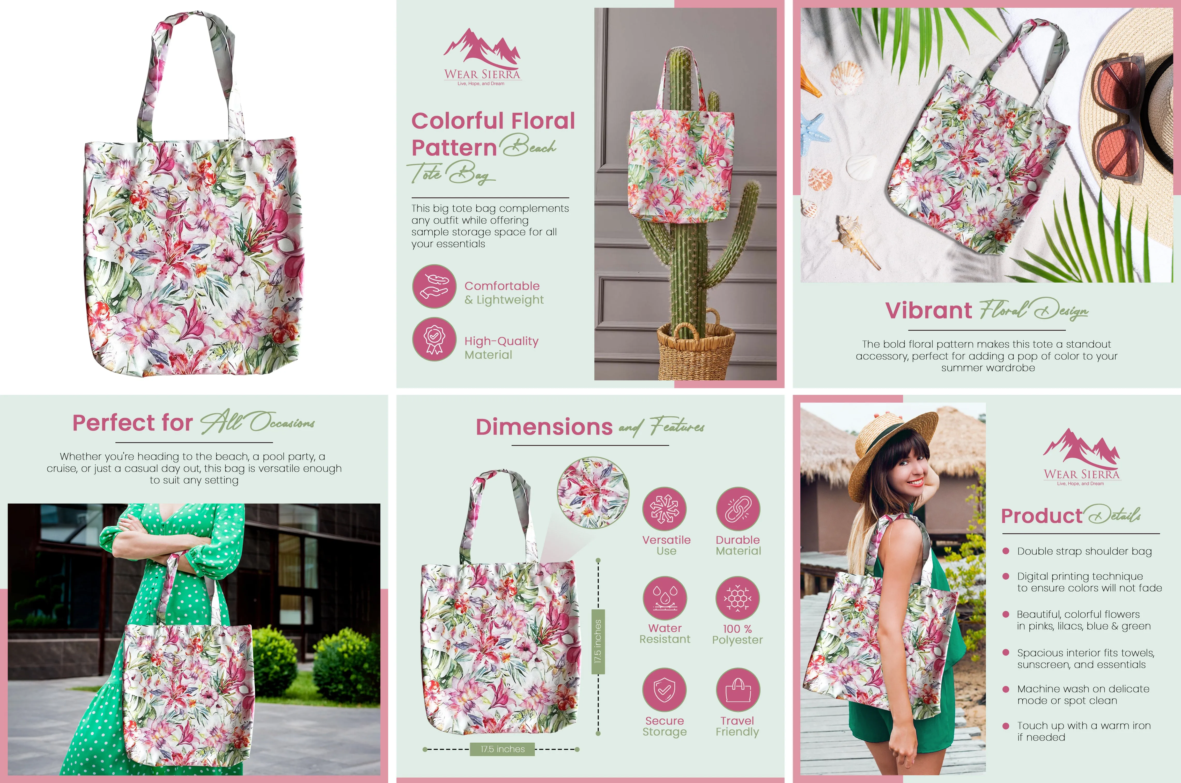 Colorful Floral Patterned Multi-Purpose Bag Great for for Beach, Pool, Cruise