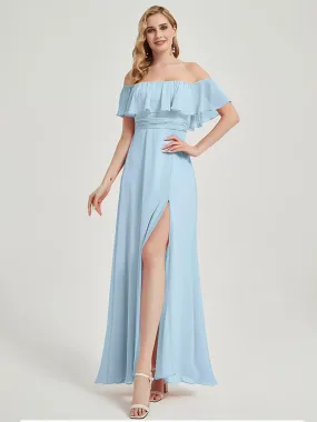 Cornflower Blue Convertible Chiffon Bridesmaid Maxi Dress with Slit