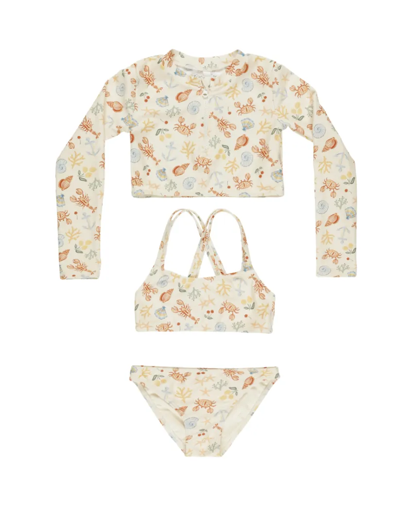 Crop Rash Guard Set - Nautical