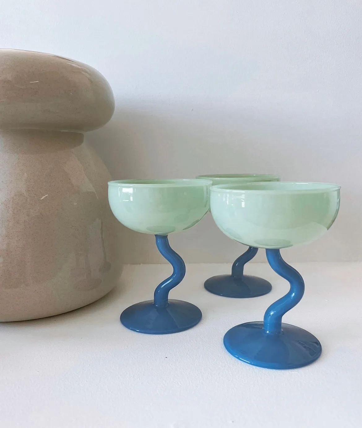 Curvy Stem Cocktail Glass Blue