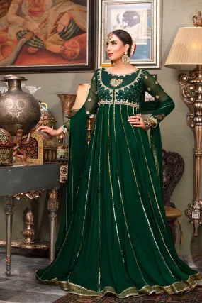 Dark Green Embellished Chiffon Anarkali Frock (Zohra Jabeen)