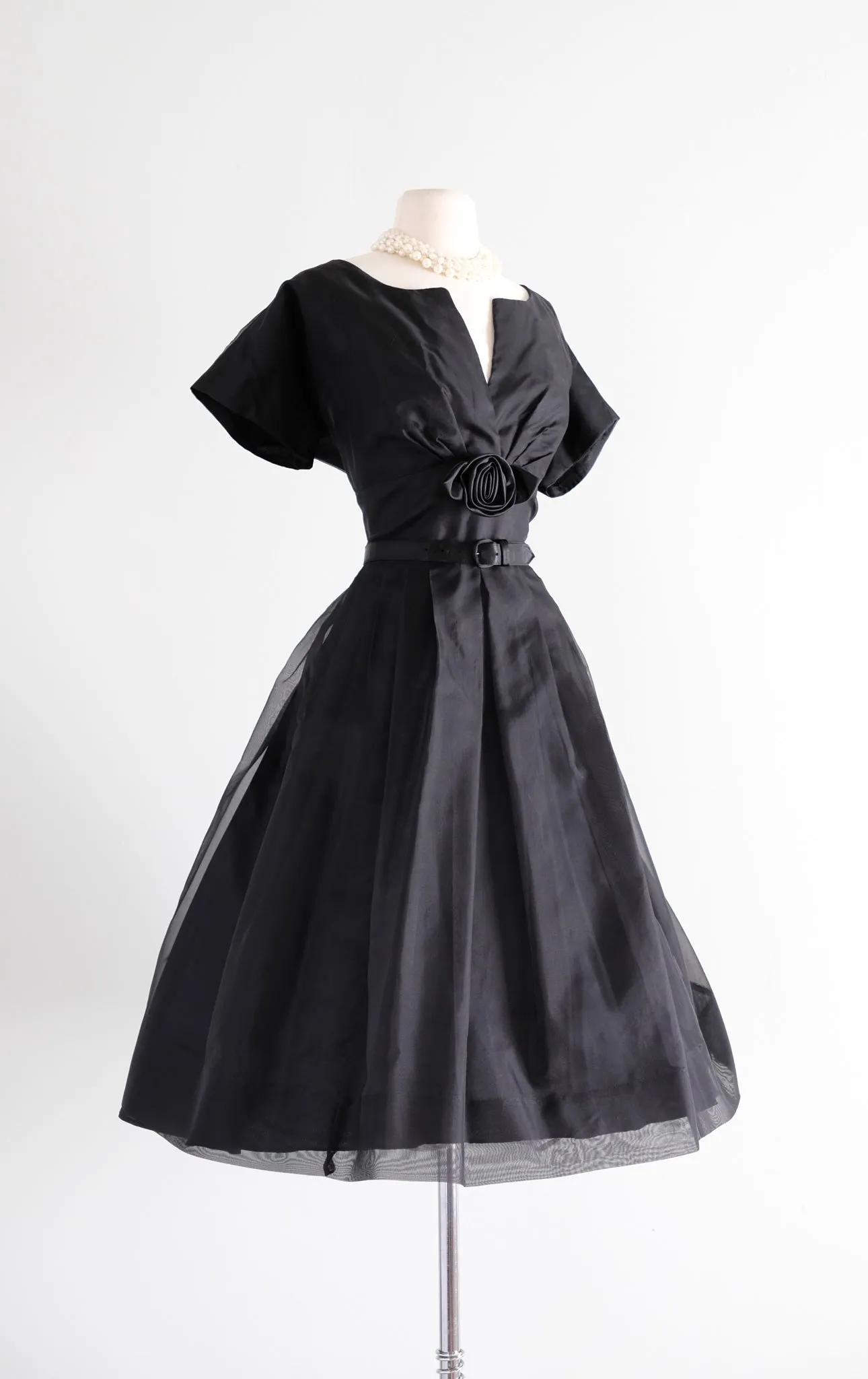 Darling 1950's Chiffon Little Black Party Dress / Sz L