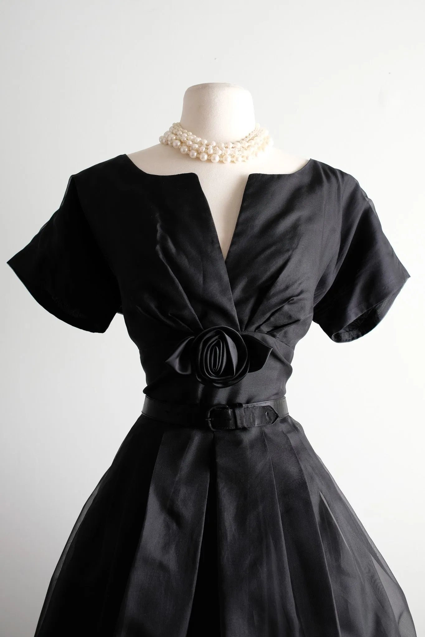 Darling 1950's Chiffon Little Black Party Dress / Sz L