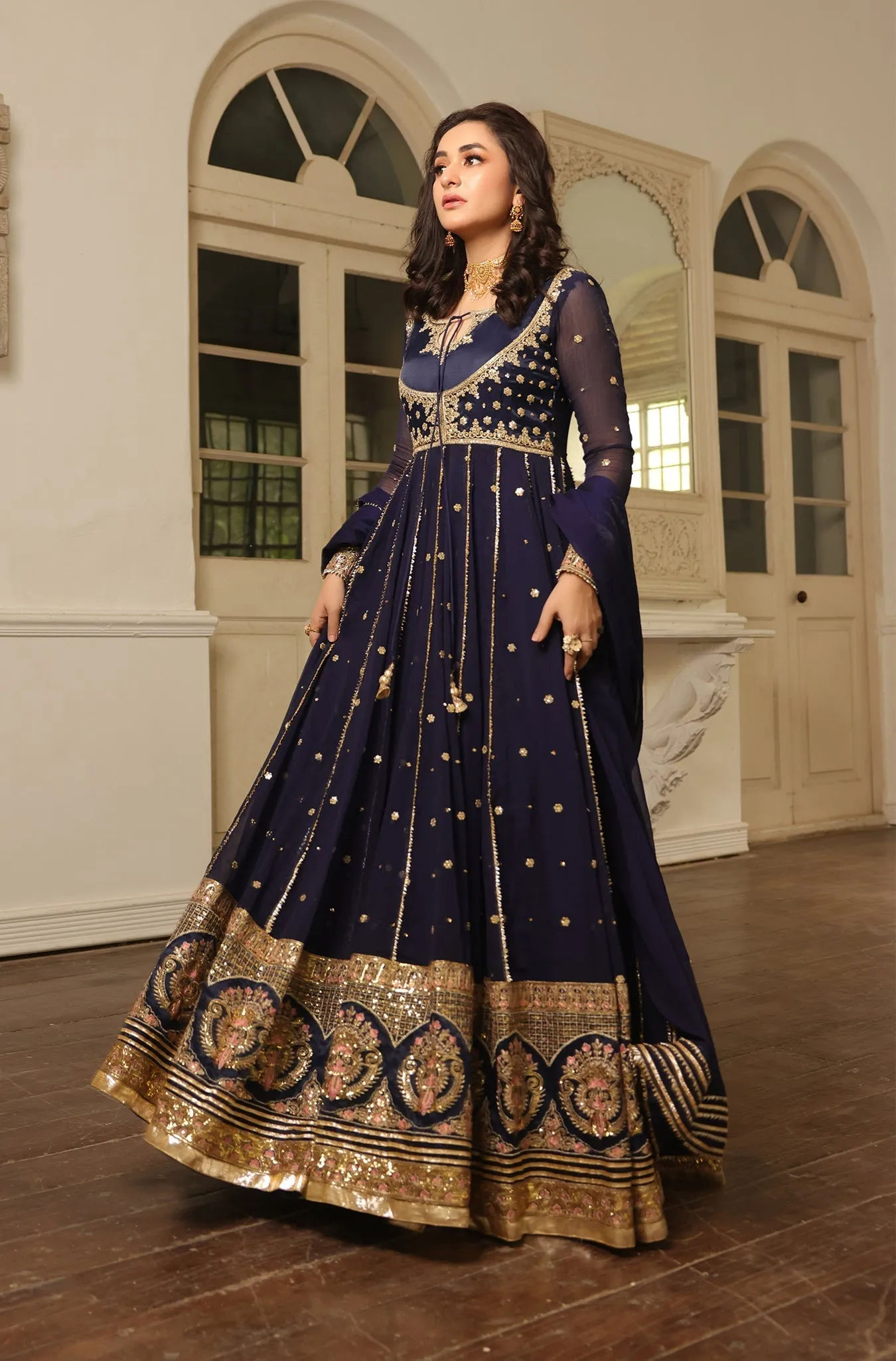 Deep Navy Blue Embellished Anarkali Gown (Niloufer Queen)