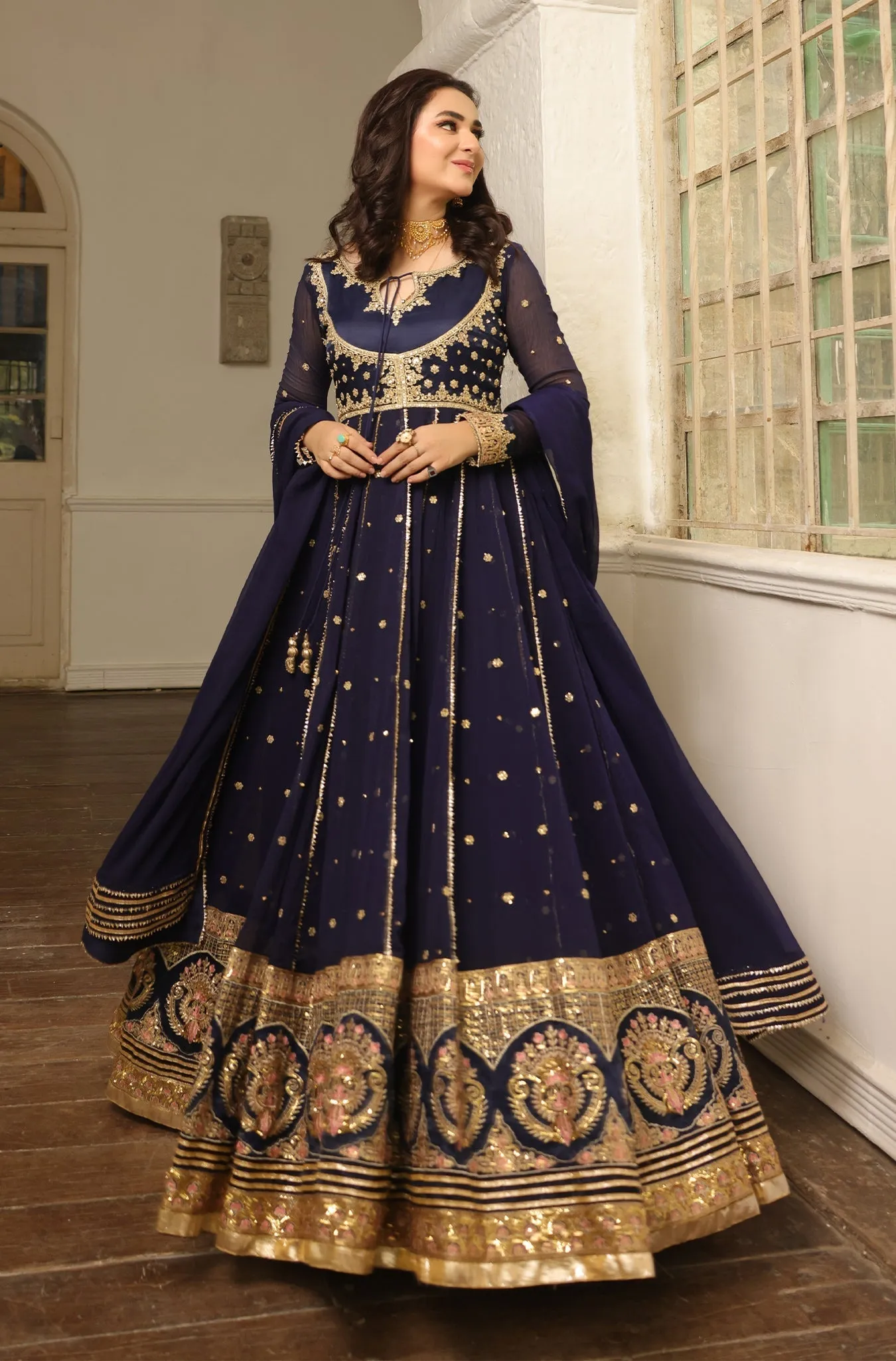 Deep Navy Blue Embellished Anarkali Gown (Niloufer Queen)