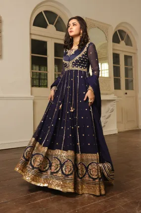 Deep Navy Blue Embellished Anarkali Gown (Niloufer Queen)