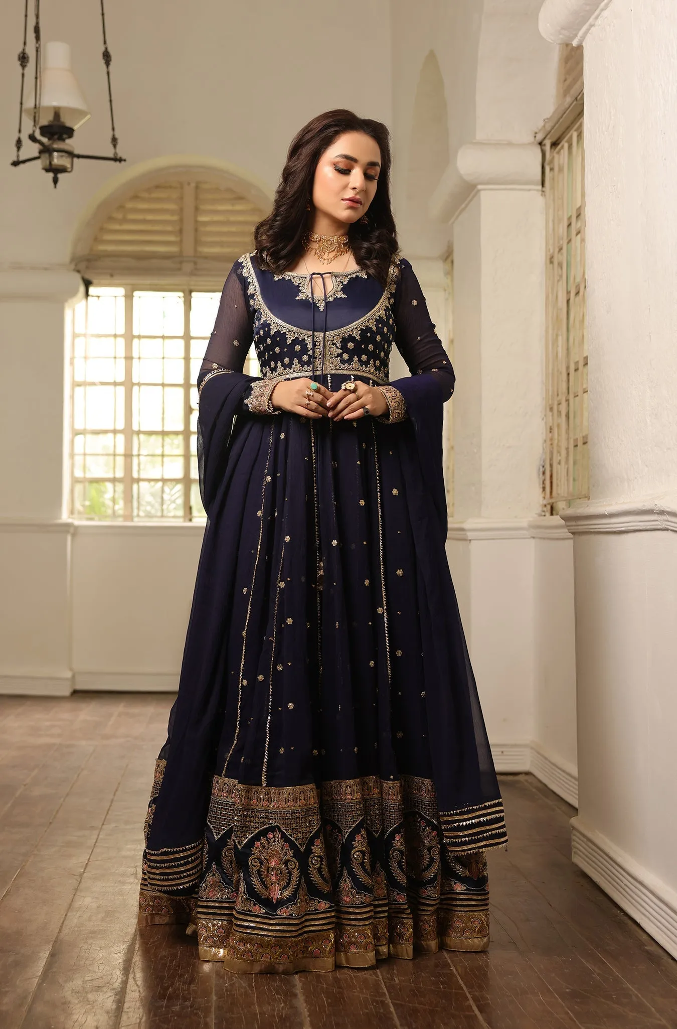 Deep Navy Blue Embellished Anarkali Gown (Niloufer Queen)