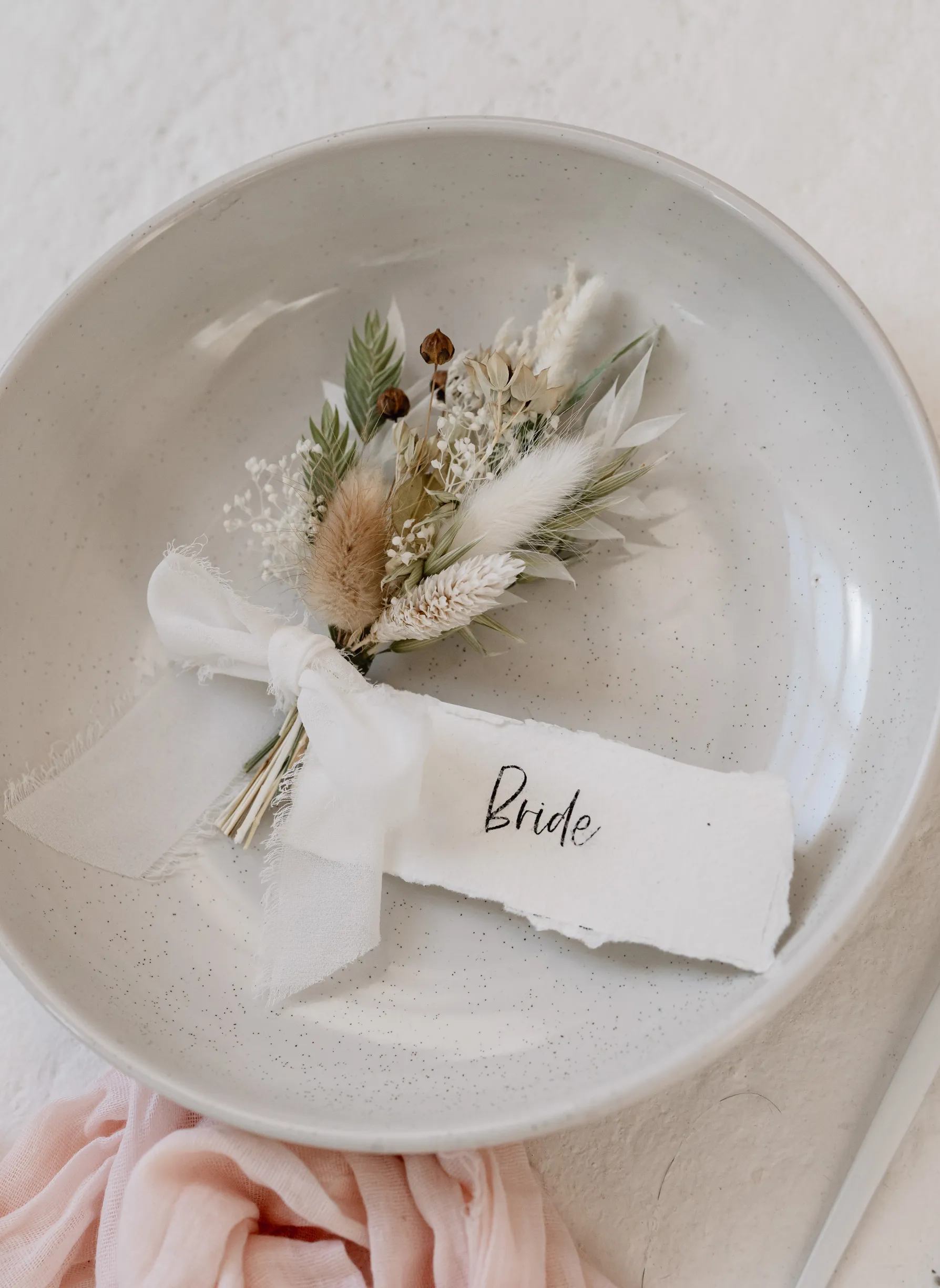 Dried Flower Wedding Favour Mini Bunches With Rustic Name Card