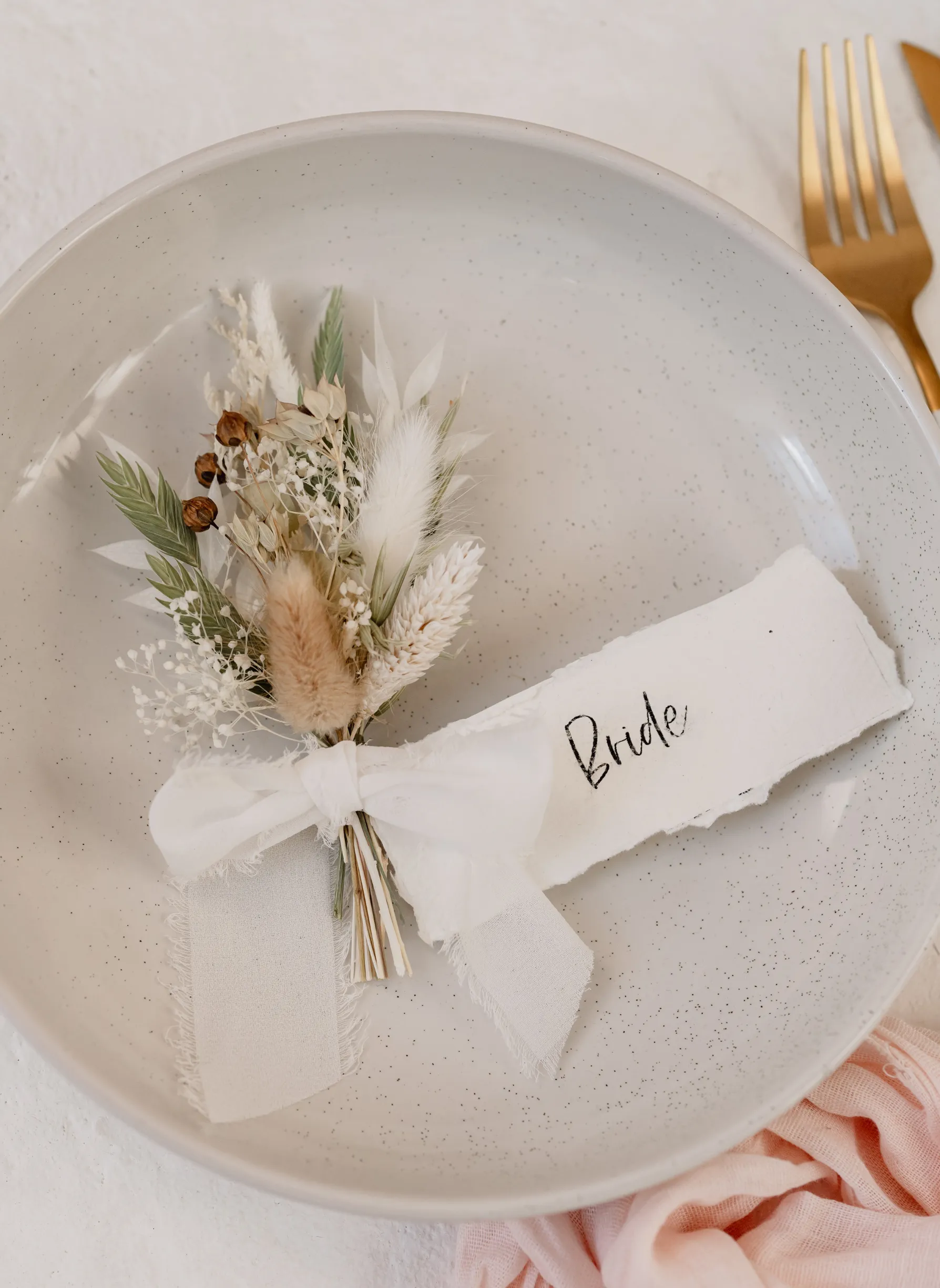 Dried Flower Wedding Favour Mini Bunches With Rustic Name Card
