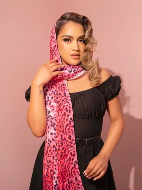 FINAL SALE - 1950s Inspired Crepe Scarf in Pink Leopard Print - Vixen by Micheline Pitt