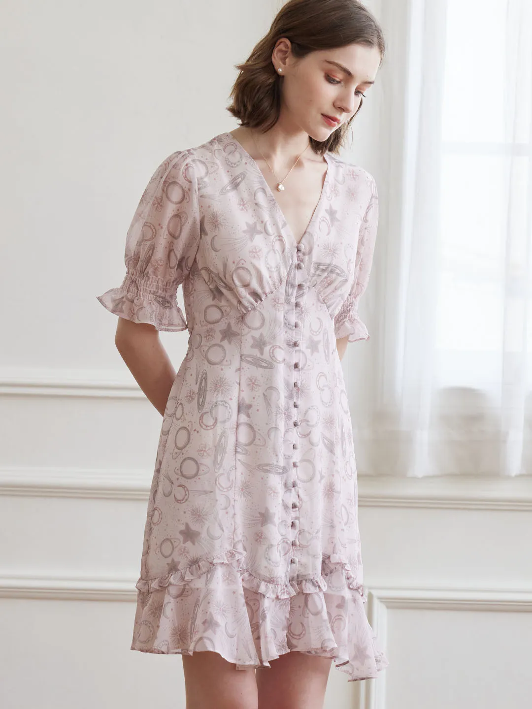 【Final Sale】Irene French V-Neck Chiffon Dress