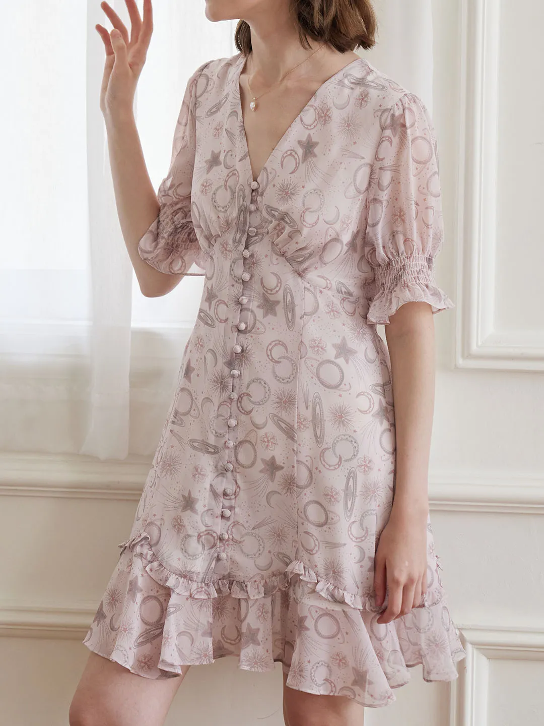 【Final Sale】Irene French V-Neck Chiffon Dress