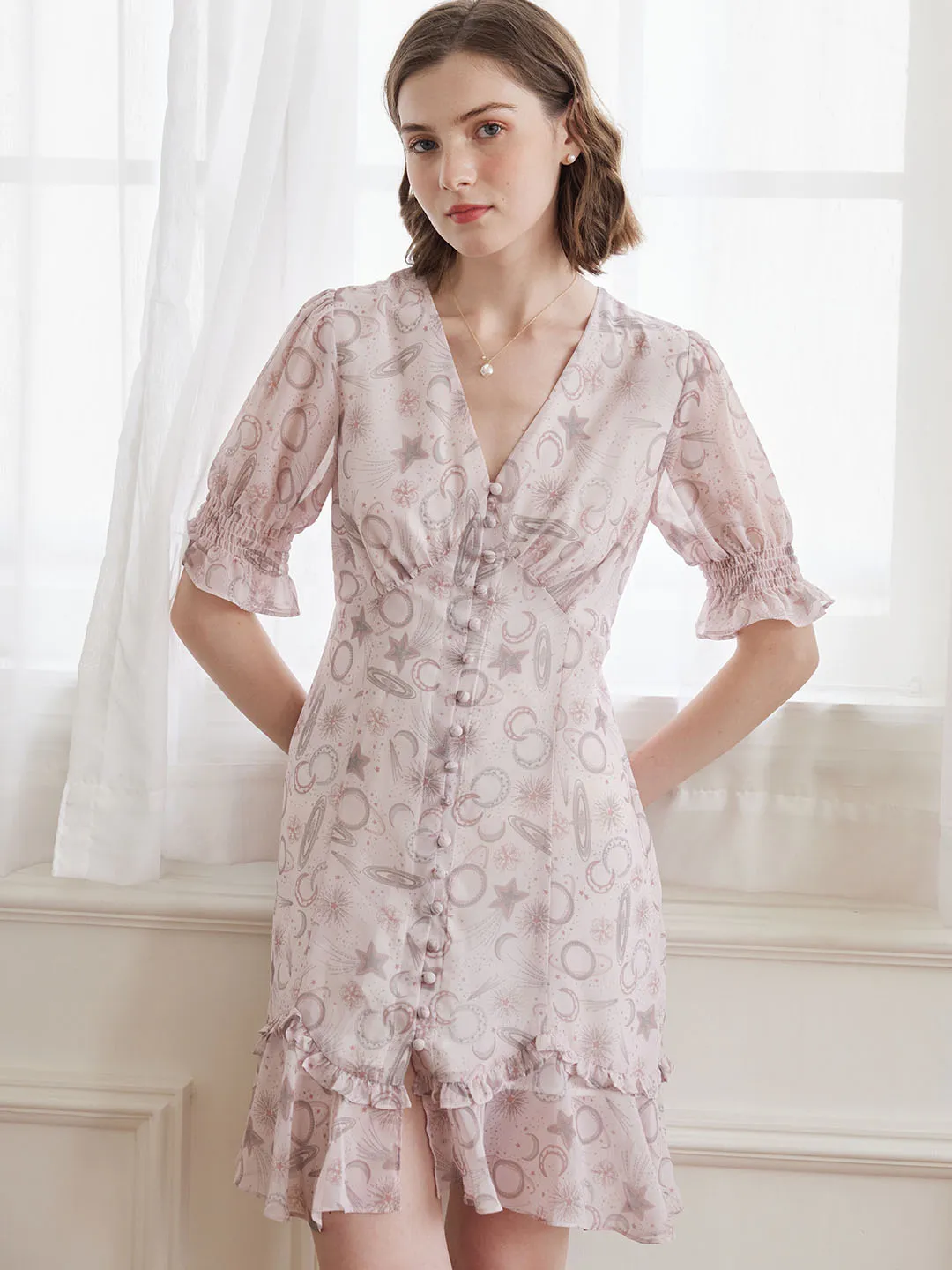 【Final Sale】Irene French V-Neck Chiffon Dress