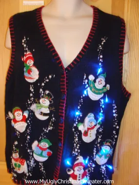 Floating Snowmen Funny Light Up Christmas Sweater