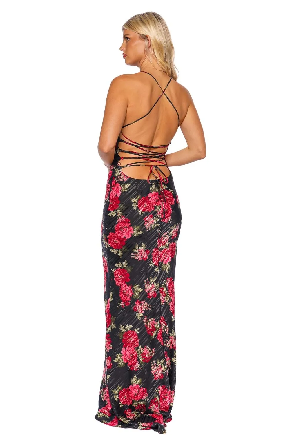 Floral Chiffon Open Back Maxi Dress