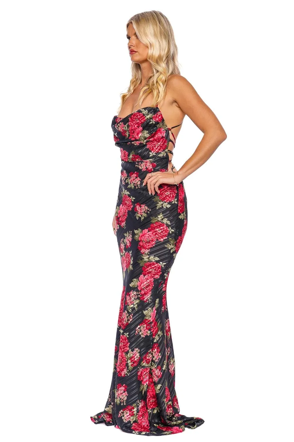 Floral Chiffon Open Back Maxi Dress