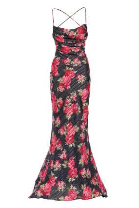 Floral Chiffon Open Back Maxi Dress