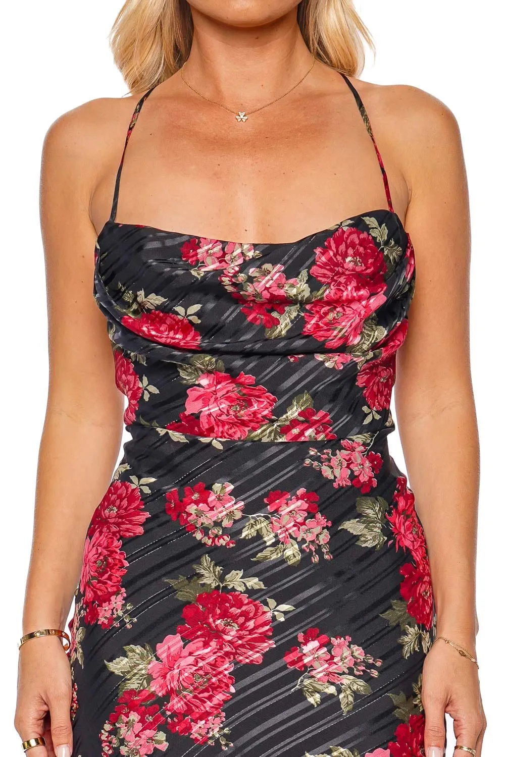 Floral Chiffon Open Back Maxi Dress