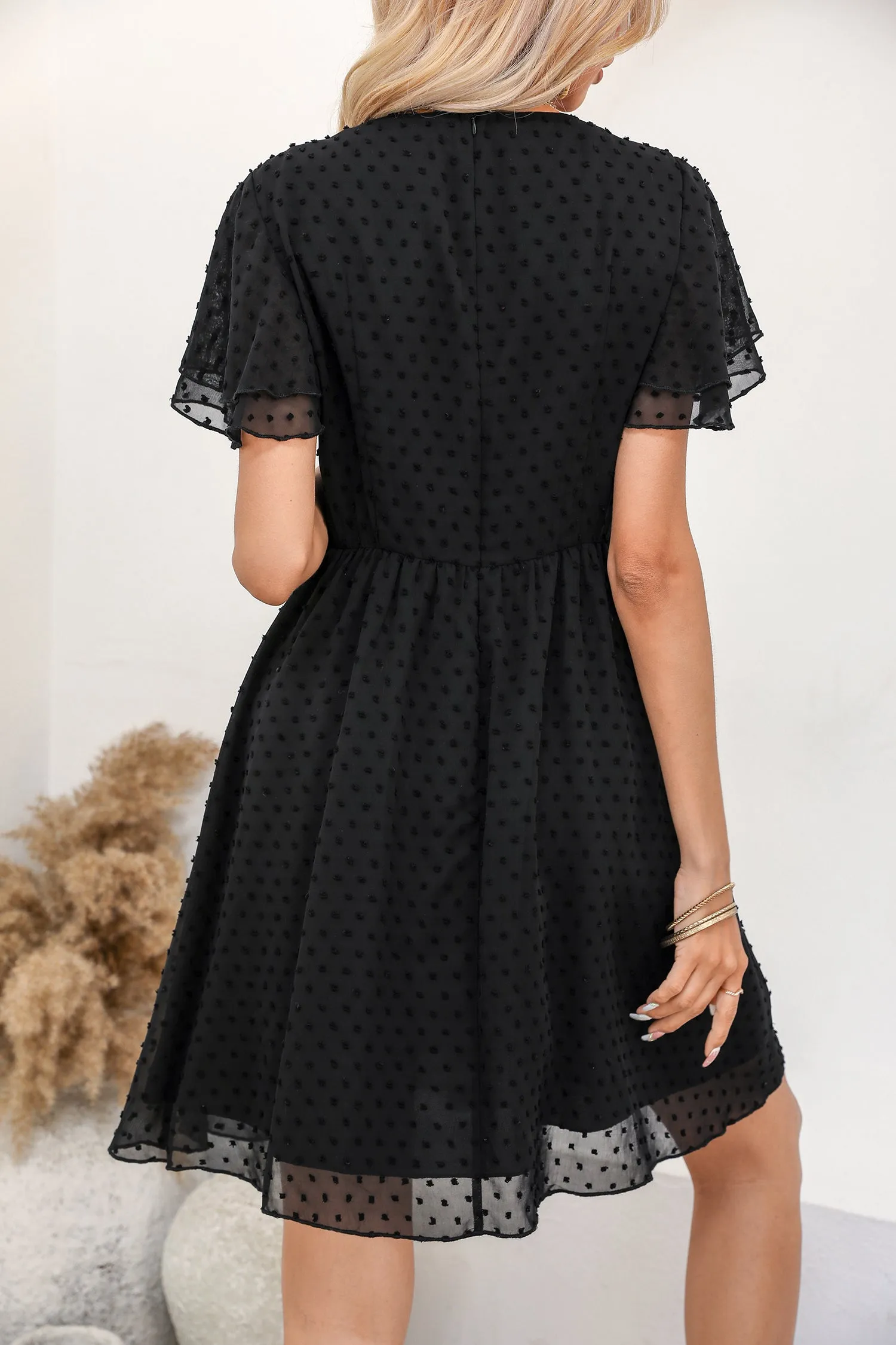 Freedom Beach Embroidered Floral Clip Dot Dress