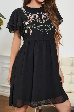 Freedom Beach Embroidered Floral Clip Dot Dress