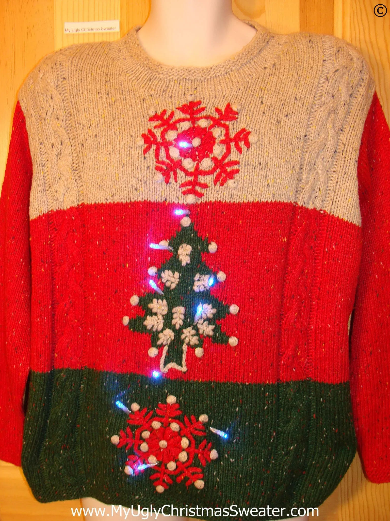 Funny Christmas Sweater with Lights Snowflakes