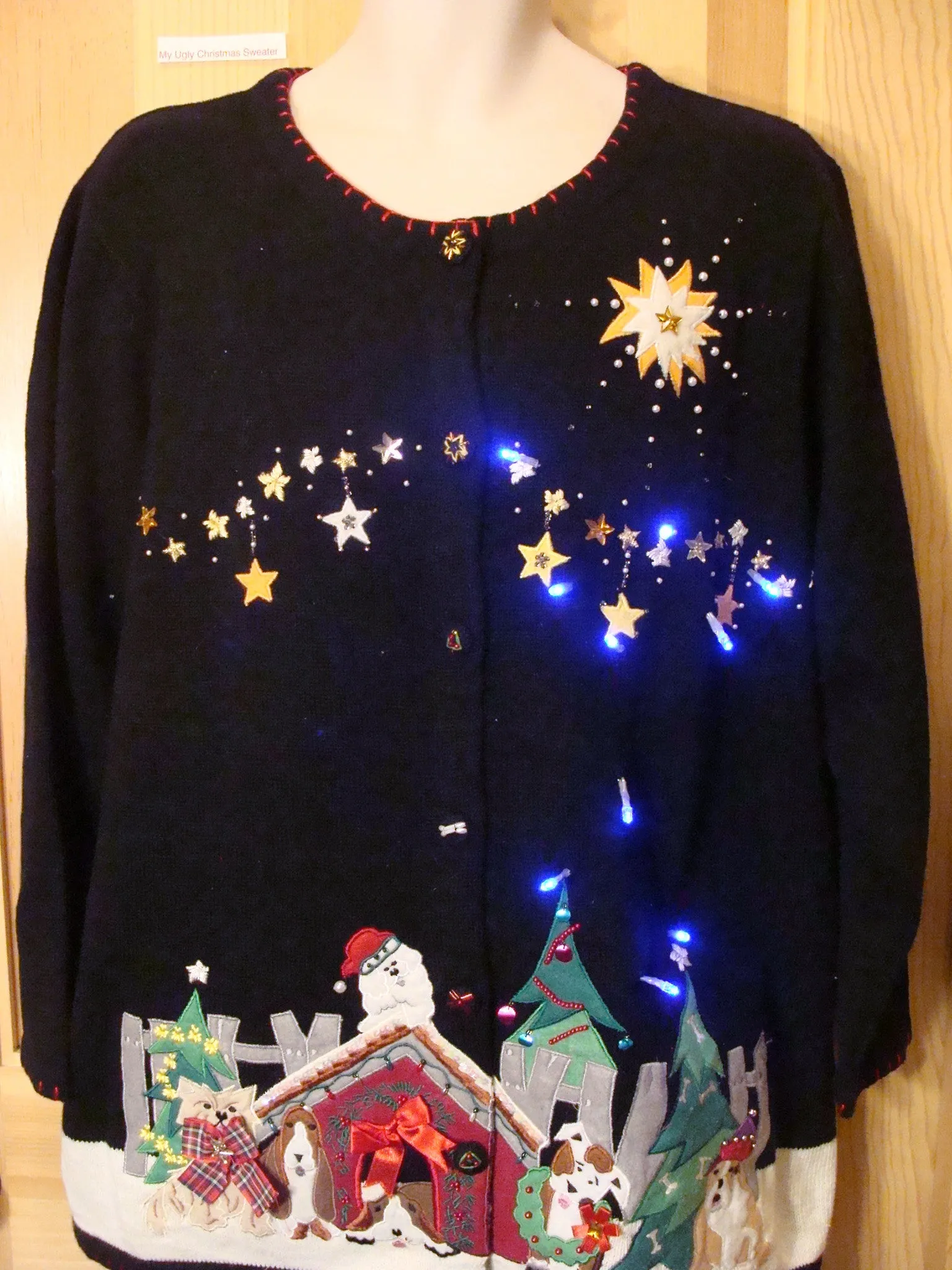 Funny Dog House Christmas Sweater with Lights