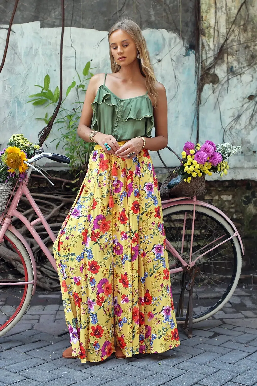 Harmonia Ruffle Cami Top in Green