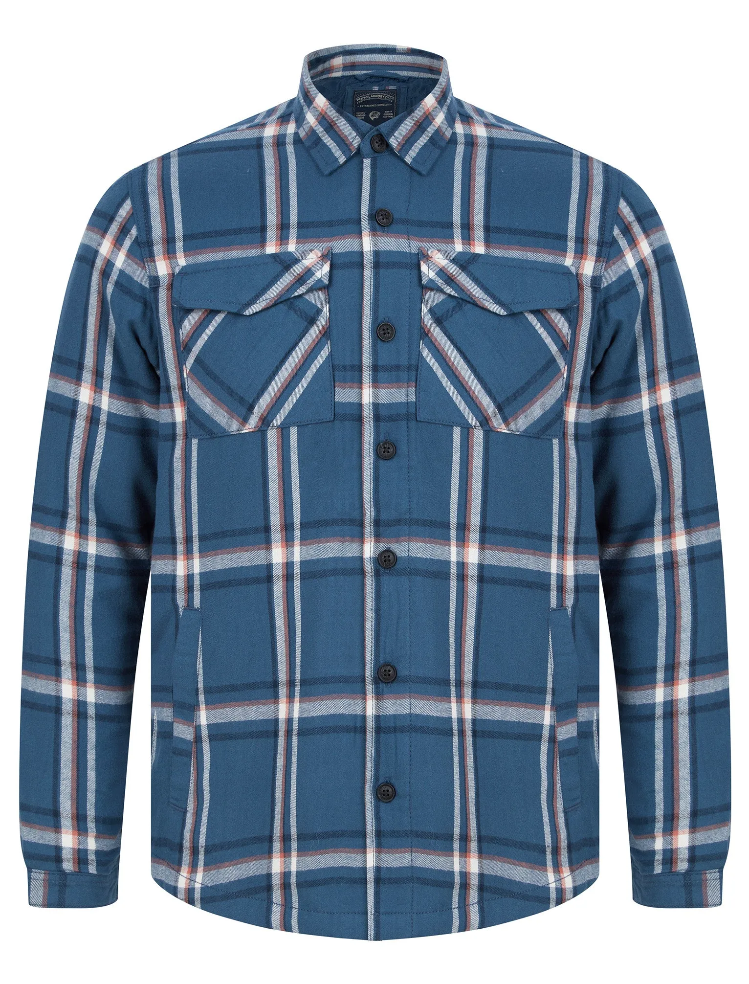 Hesperus Quilted Cotton Flannel Checked Overshirt Jacket in Dark Denim - Tokyo Laundry