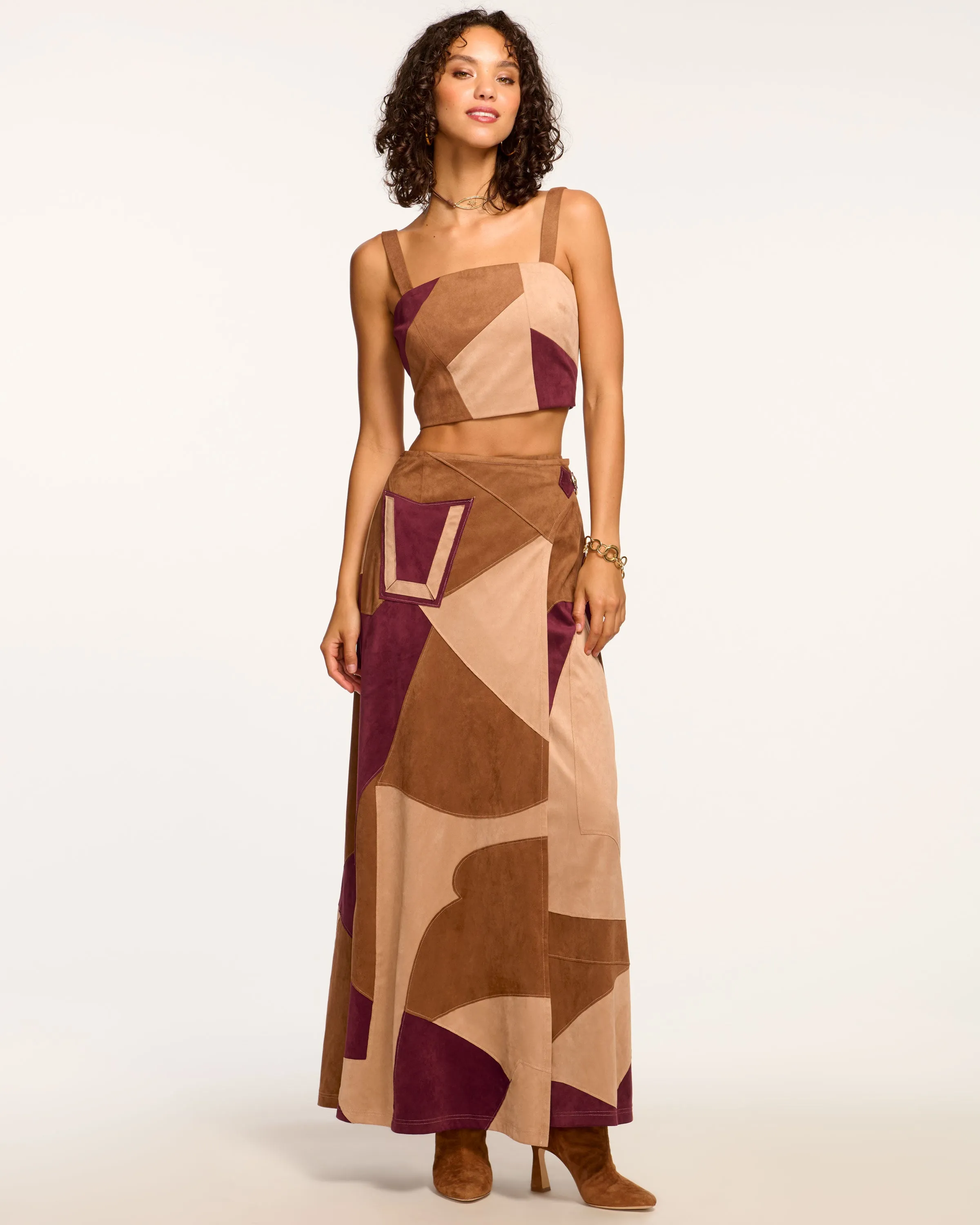 Jeannie Patchwork Faux Suede Skirt