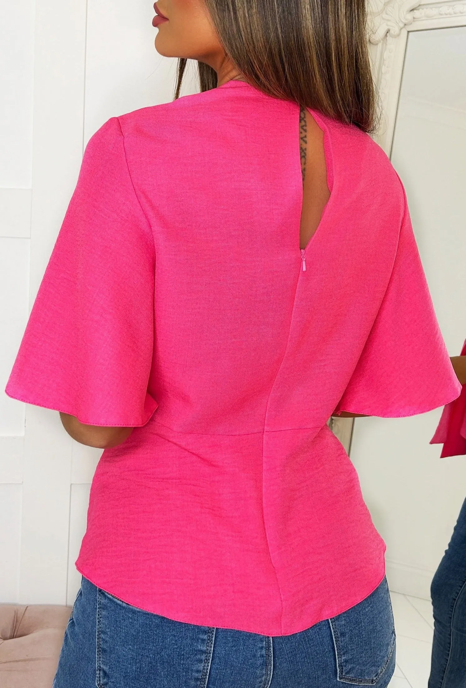 Knot Yours Hot Pink Knot Front Short Sleeve Top