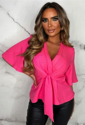 Knot Yours Hot Pink Knot Front Short Sleeve Top