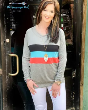 Kori Grey Retro Stripe Long Sleeve Thumbhole Top