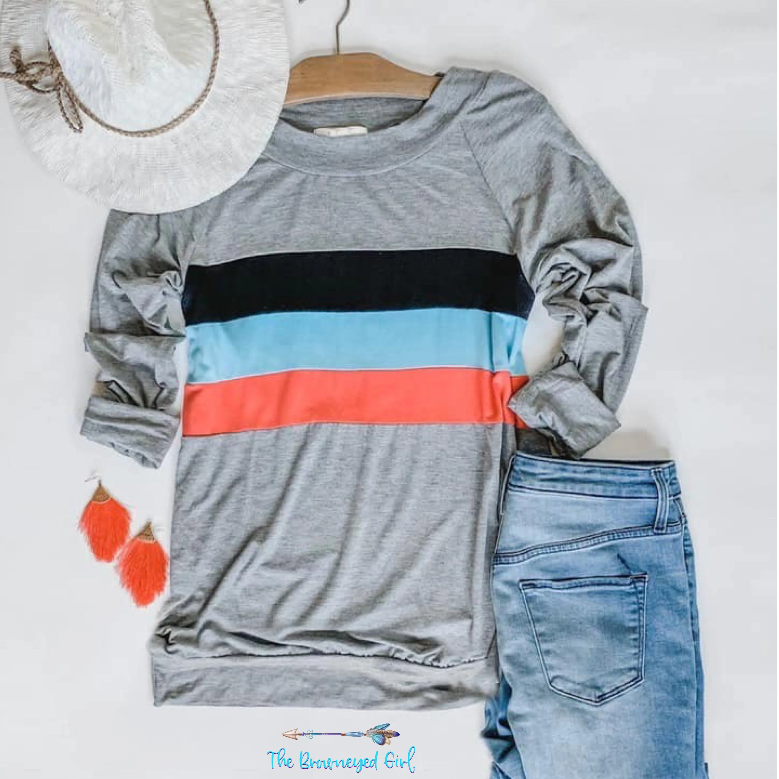 Kori Grey Retro Stripe Long Sleeve Thumbhole Top