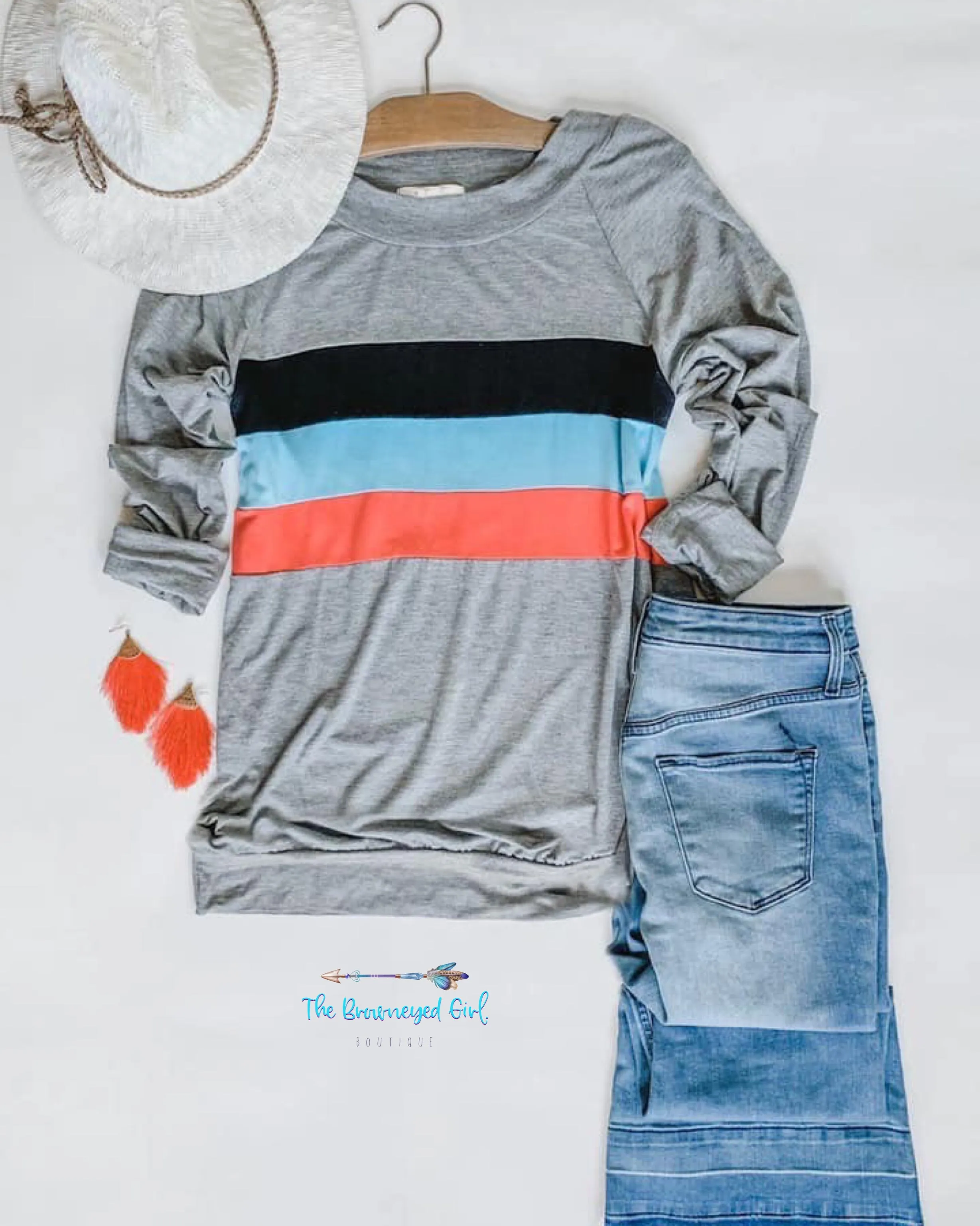 Kori Grey Retro Stripe Long Sleeve Thumbhole Top