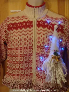 Light Up Christmas Sweater Nordic with 3D Santa and Fringe