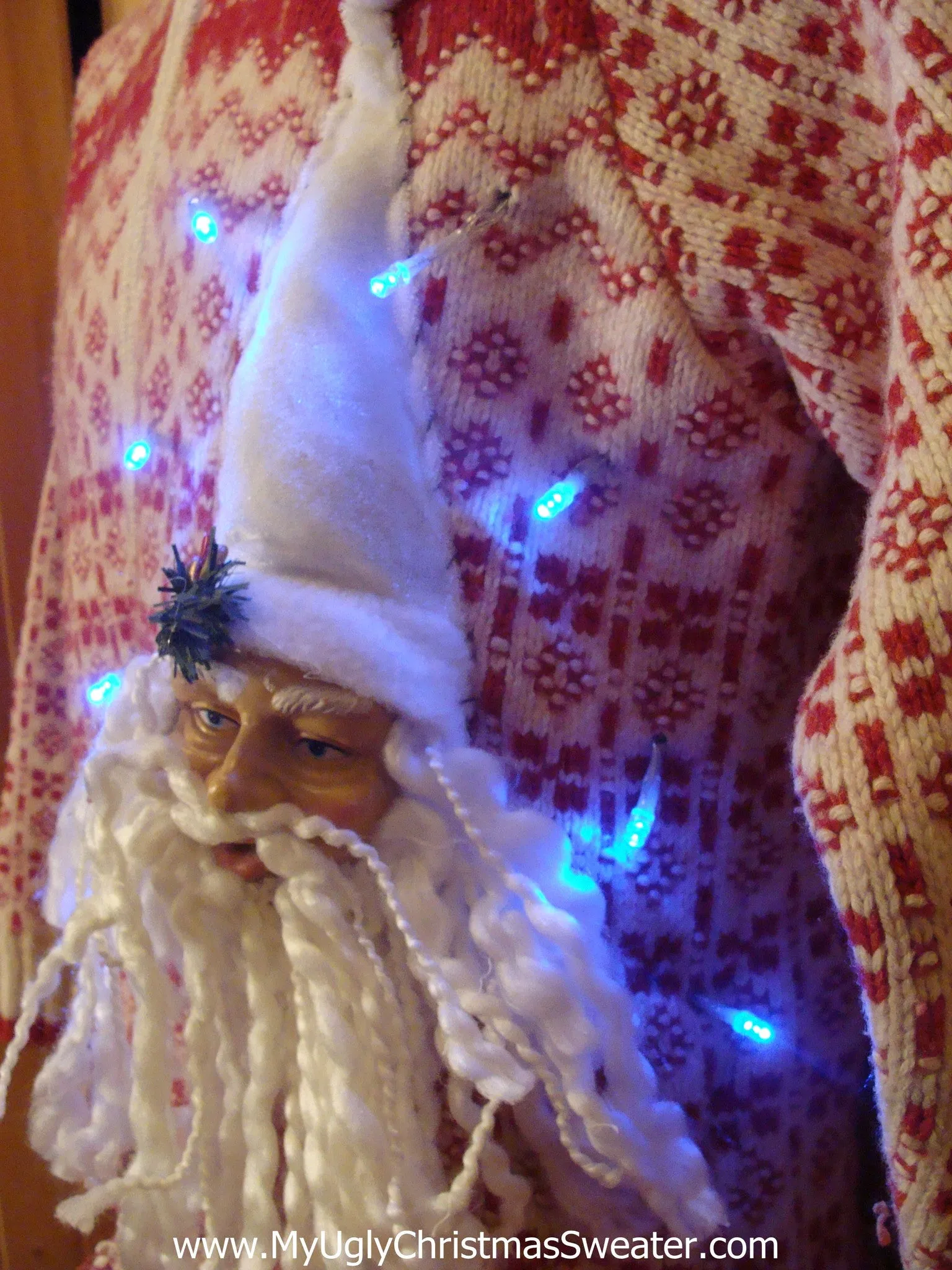 Light Up Christmas Sweater Nordic with 3D Santa and Fringe