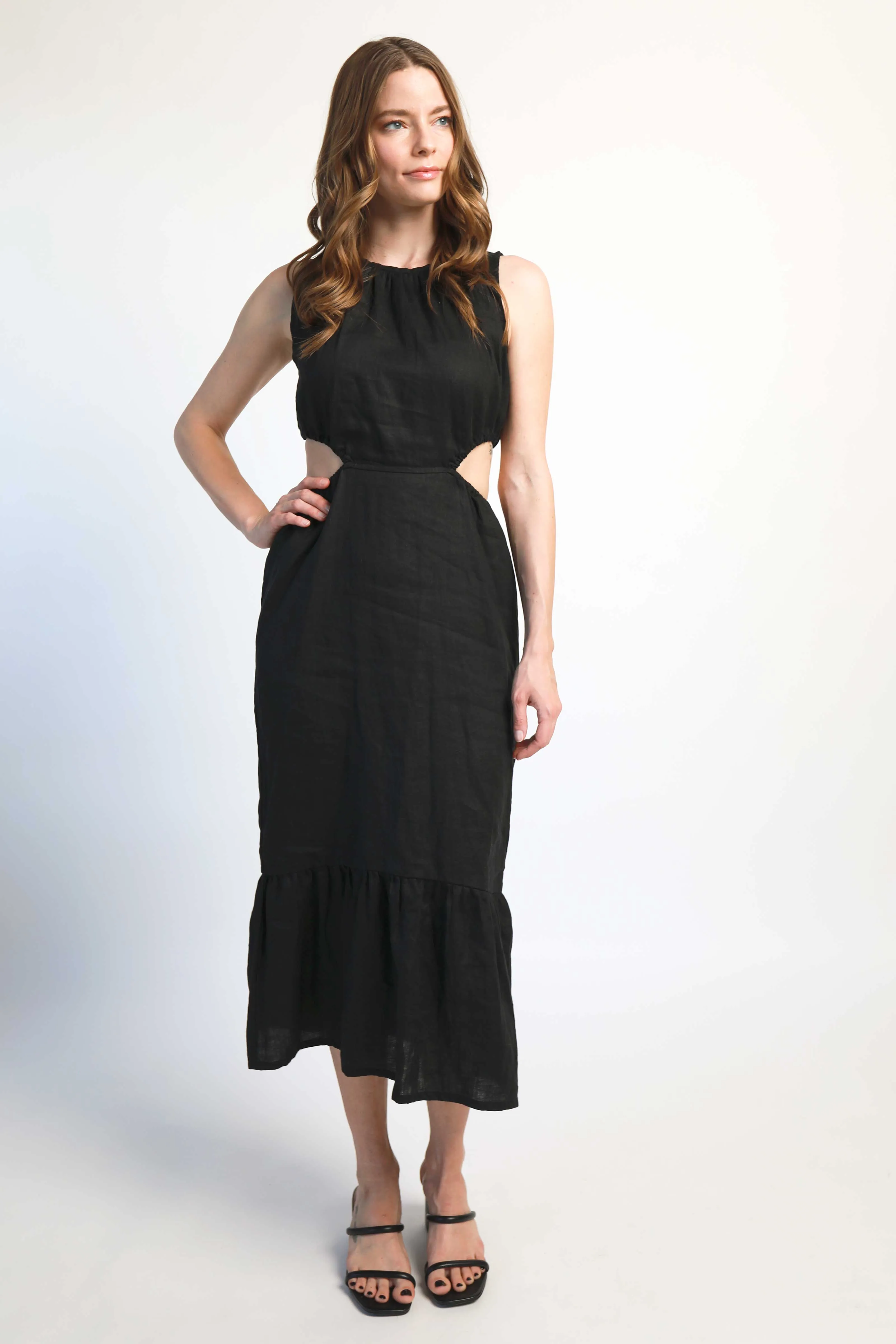 Linen cut out dress - Black