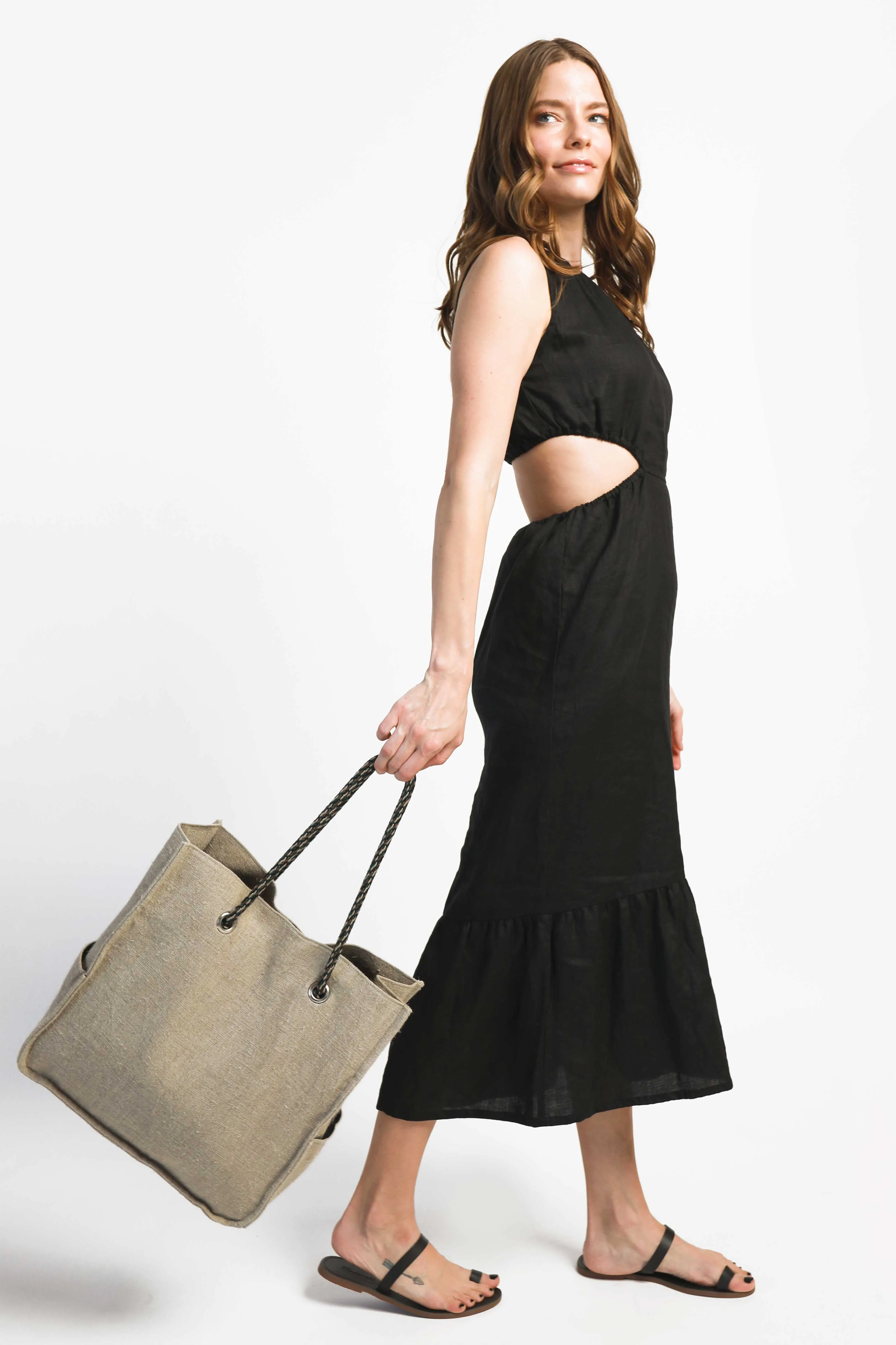 Linen cut out dress - Black