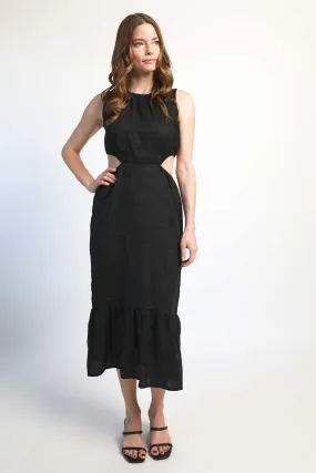 Linen cut out dress - Black